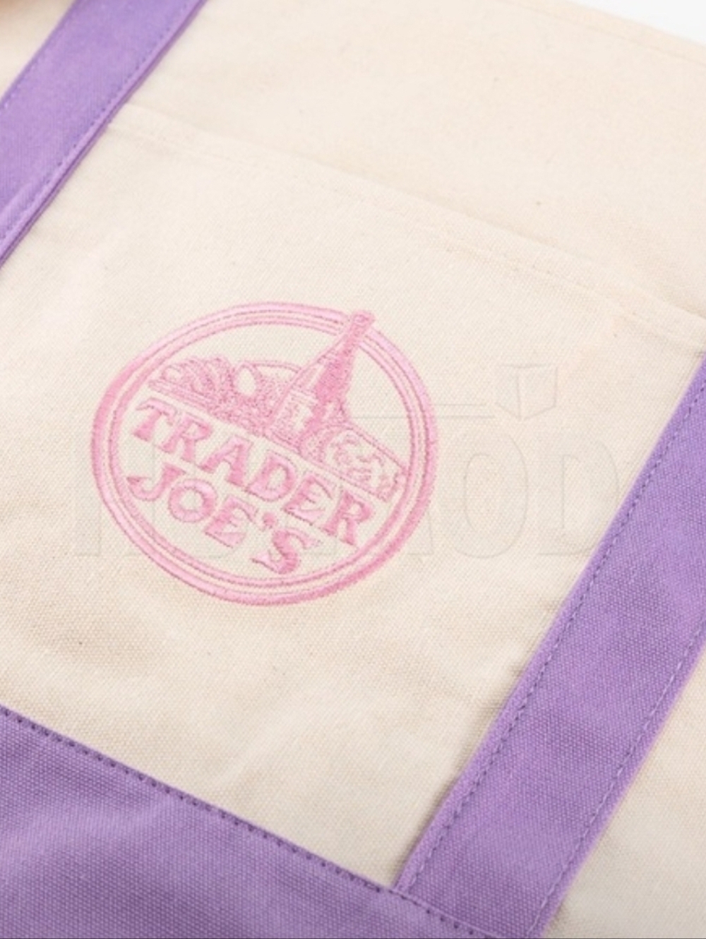 NWT- Large Lavender-Trim Canvas Tote Bag - Picture 3 of 4